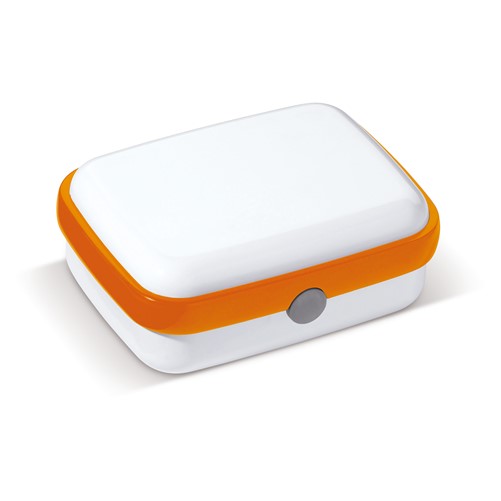 Broodtrommel Fresh 1000ml kleuren - Wit / Oranje - Op de deksel - Digital Print - Plaatsen eigen logo/naam (gratis)